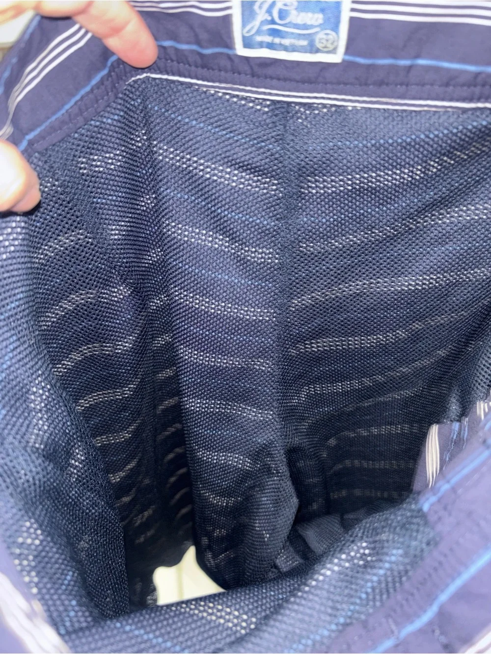 J. Crew Men's Navy Striped Swim Trunks size
